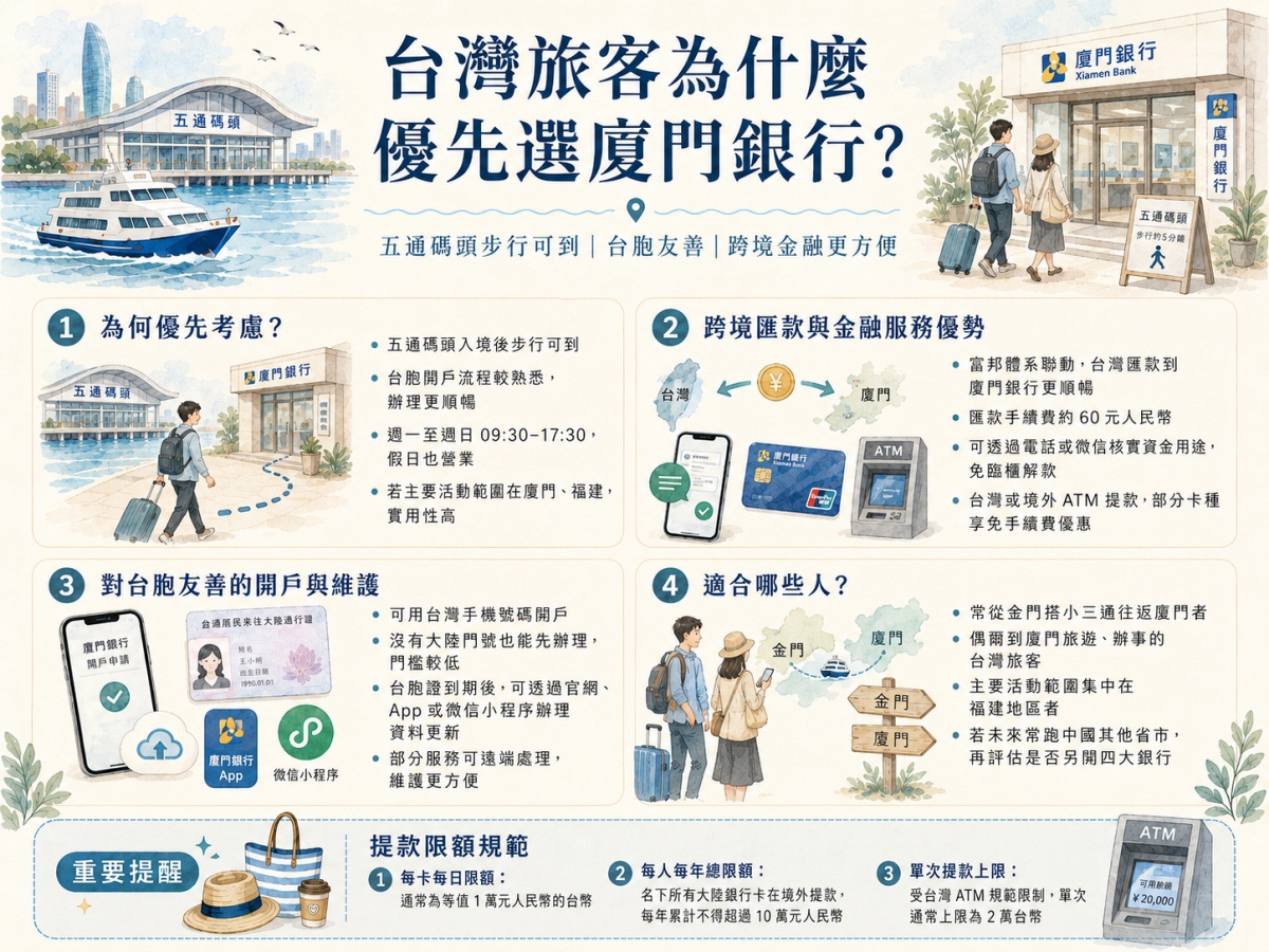 【2026廈門開戶實測】五通碼頭廈門銀行開戶流程|台胞友善,小三通下船30分鐘搞定 - 第2張圖 廈門銀行五通客運碼頭開戶流程